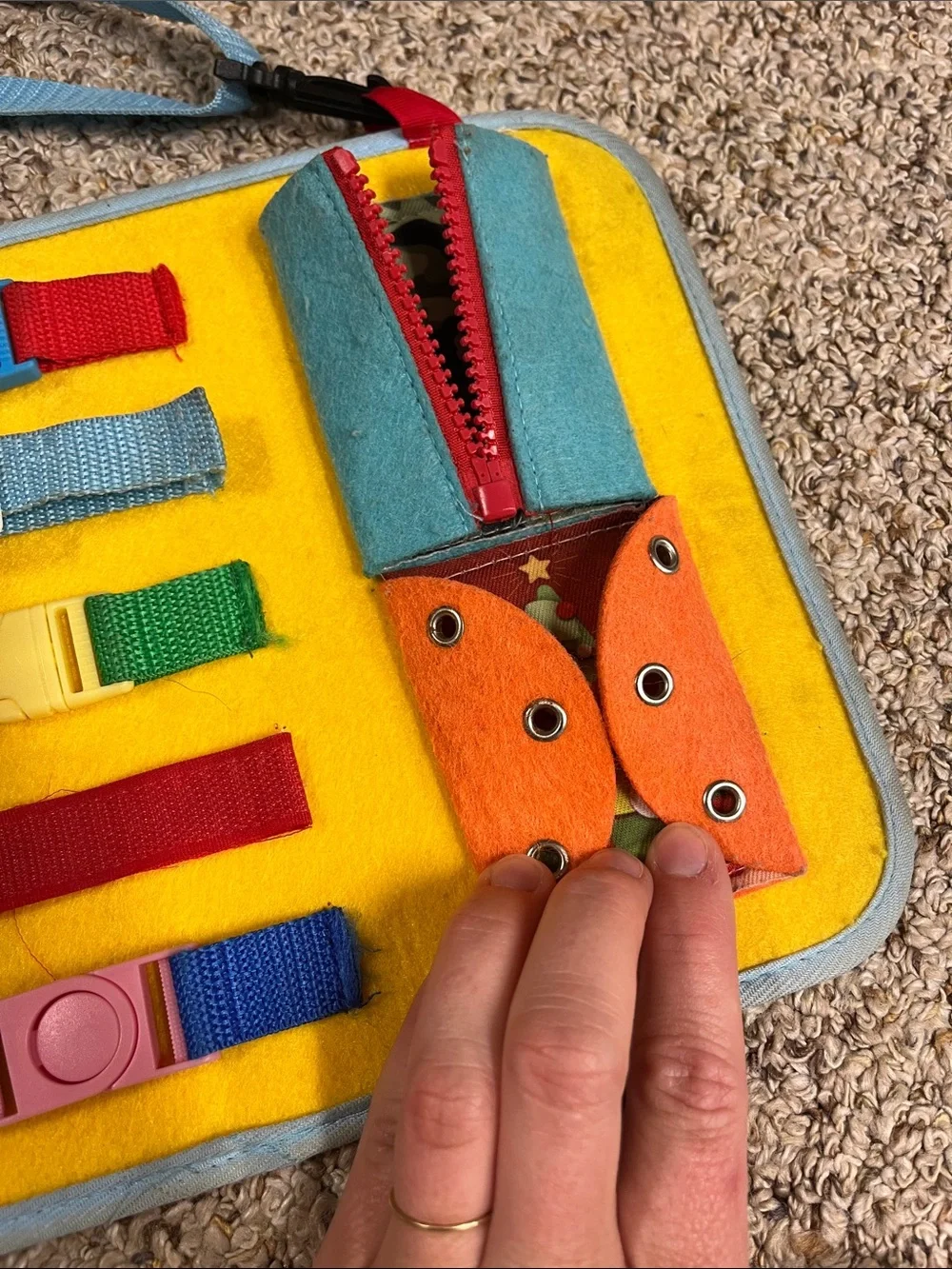 Felt bus Busy Board and magnetic creations for car play